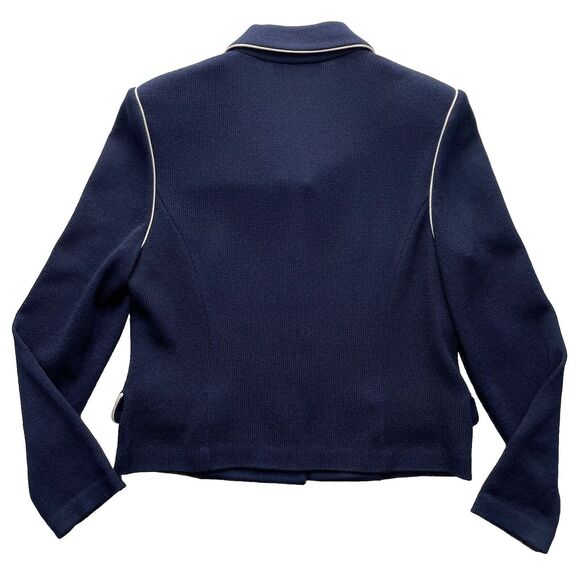 St John Collection Womens Navy White Trim Santana Knit Jacket/Blazer Size 12 - Picture 4 of 16